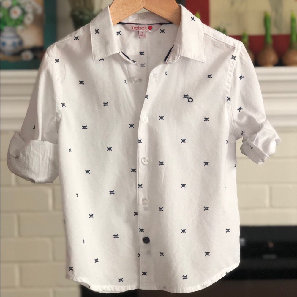 boboli boys cotton button down shirt with print